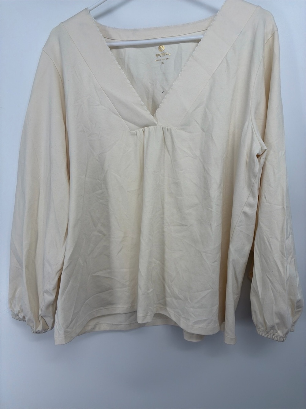 Spartina 449 Womens XL Cotton Stretch Top Ivory NWOT